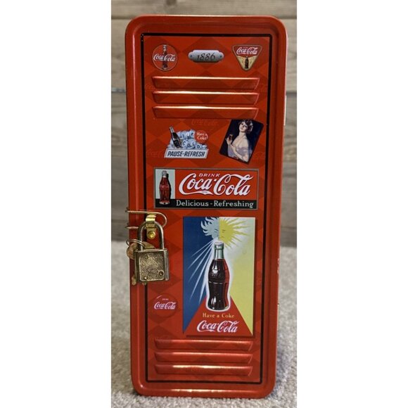 Vntg Coca Cola "1886" School Gym Locker Tin With Lock And Two Keys Unique Print - Picture 1 of 9